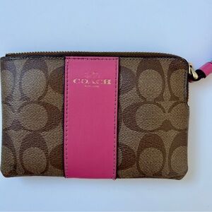 Coach Signature Brown and Pink Wristlet